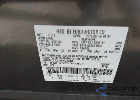 2017 Ford Explorer Xlt из США, поврежденный, VIN 1FM5K7D85HGA43577